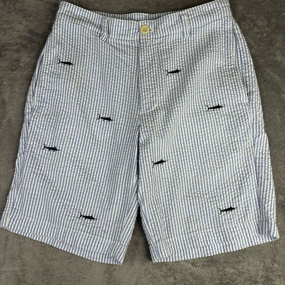 Vineyard Vines Seersucker Club Shorts‎ Men's 28 Blue White Striped Swordfish 9" - Picture 1 of 9